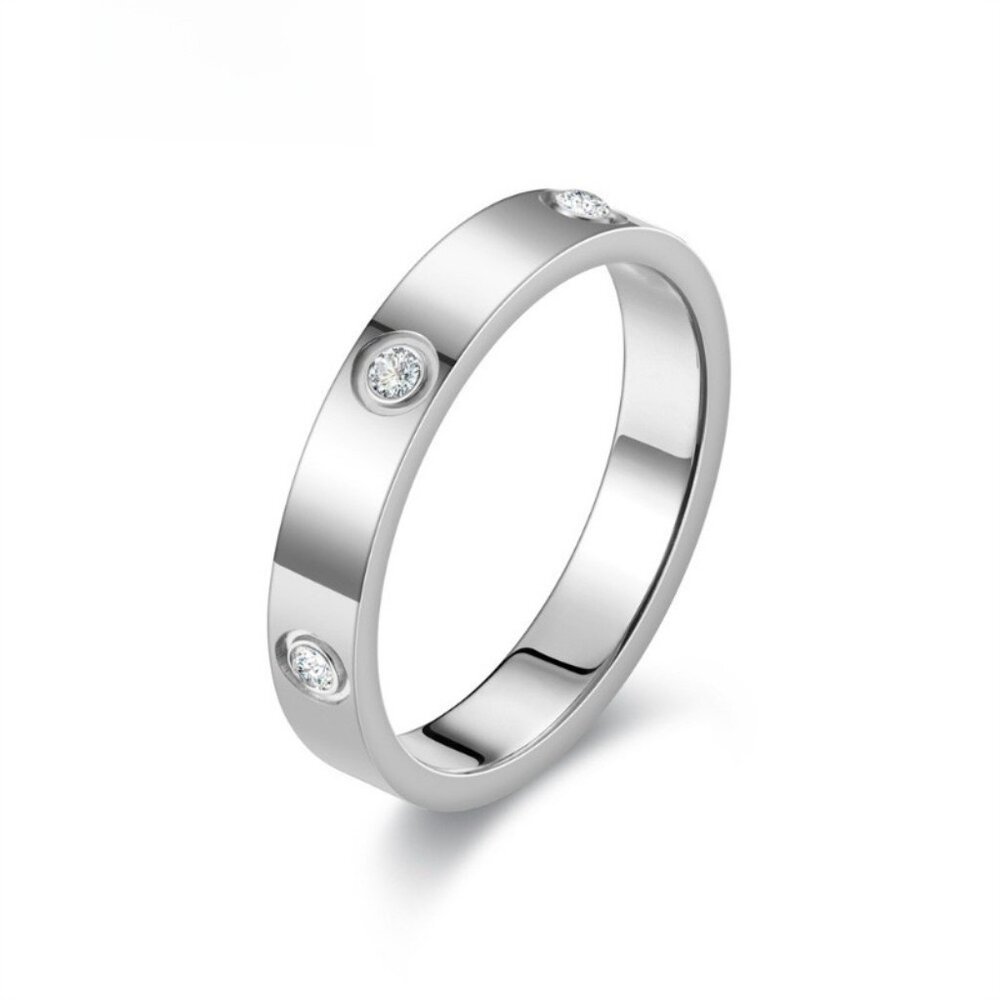 Silver Tone CZ Band‎ Ring Stainless Steel Waterproof Tarnish Free Minimalist